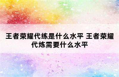 王者荣耀代练是什么水平 王者荣耀代炼需要什么水平